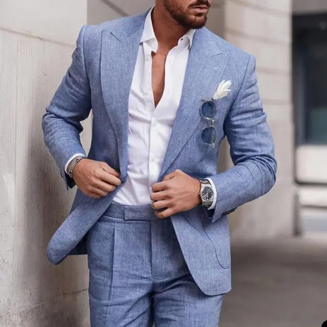 Men’s Suit – Linen Two-Piece Set – Tailored Fit – Single Breasted – Formal Wear
