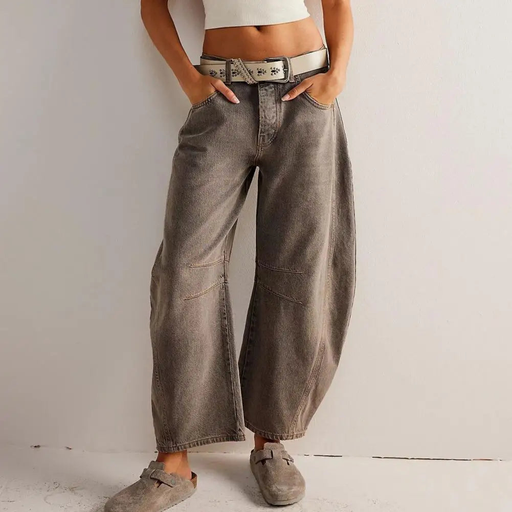 Women’s Barrel-Leg Jeans – Relaxed Fit – Animal Print – Full Length