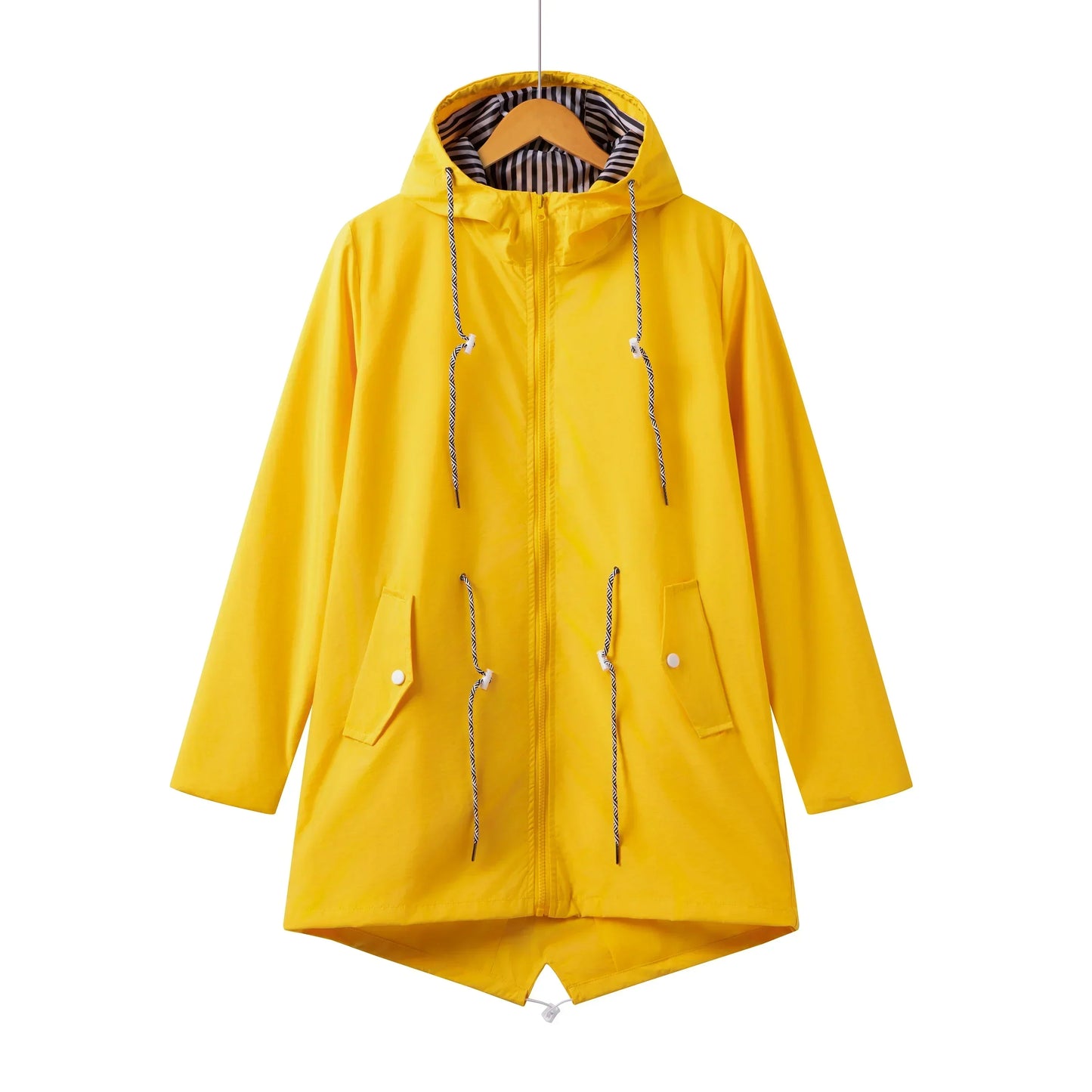 Women’s Trench Coat – Waterproof Fabric – Relaxed Fit – Hooded with Zip Closure