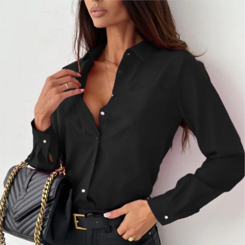 Women’s Button-Down Shirt – Tailored Fit – Cotton Blend – Long Sleeve – Classic Collar