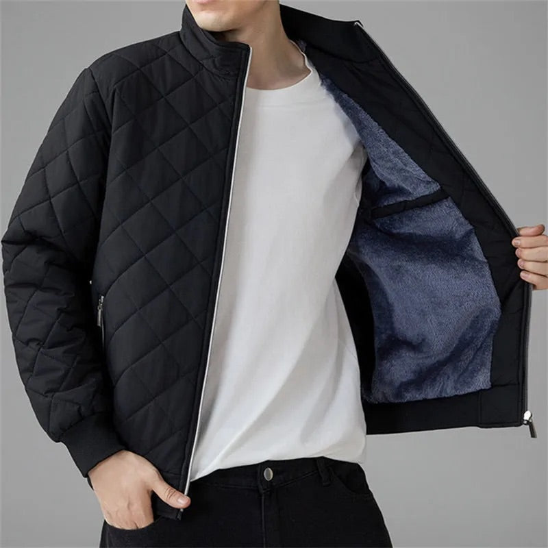 Harry Quilted Bomber Jacket | Stand Collar Ribbed Trim Jacket