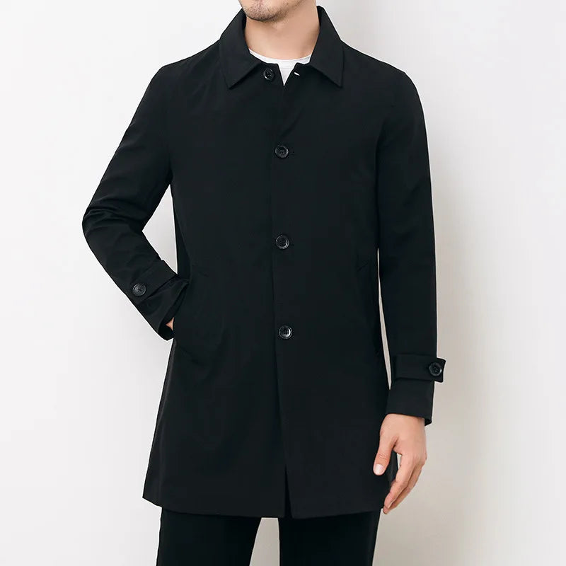 Men’s Windbreaker Jacket – Water-Resistant – Relaxed Fit – Mid-Length – Button Front