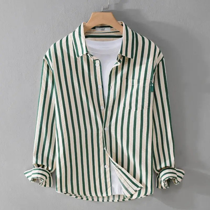 Women’s Blouse – Relaxed Fit – Vertical Stripes – Button-Down – Breathable Blend