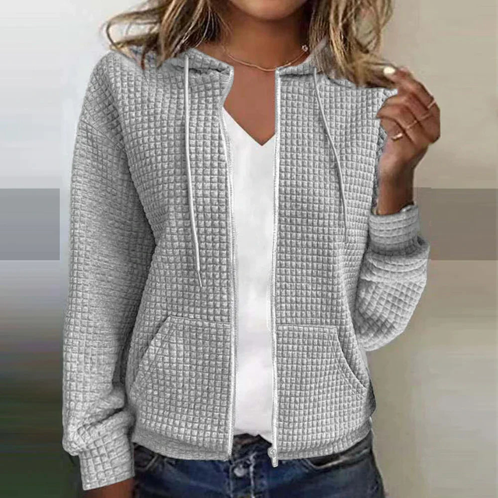 Women’s Hooded Jacket – Quilted Texture – Regular Fit – Zip Front with Pockets