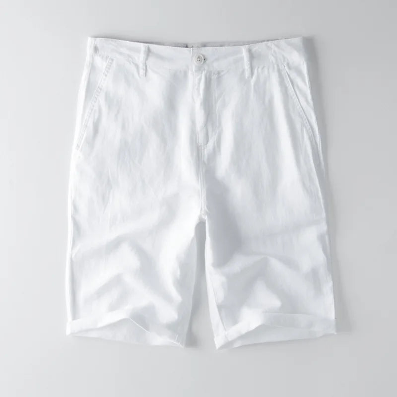 Men’s Casual Shorts – Cotton Linen Blend – Relaxed Fit – Knee Length with Pockets