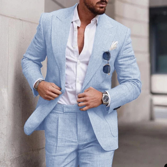 Men’s Suit – Linen Two-Piece Set – Tailored Fit – Single Breasted – Formal Wear