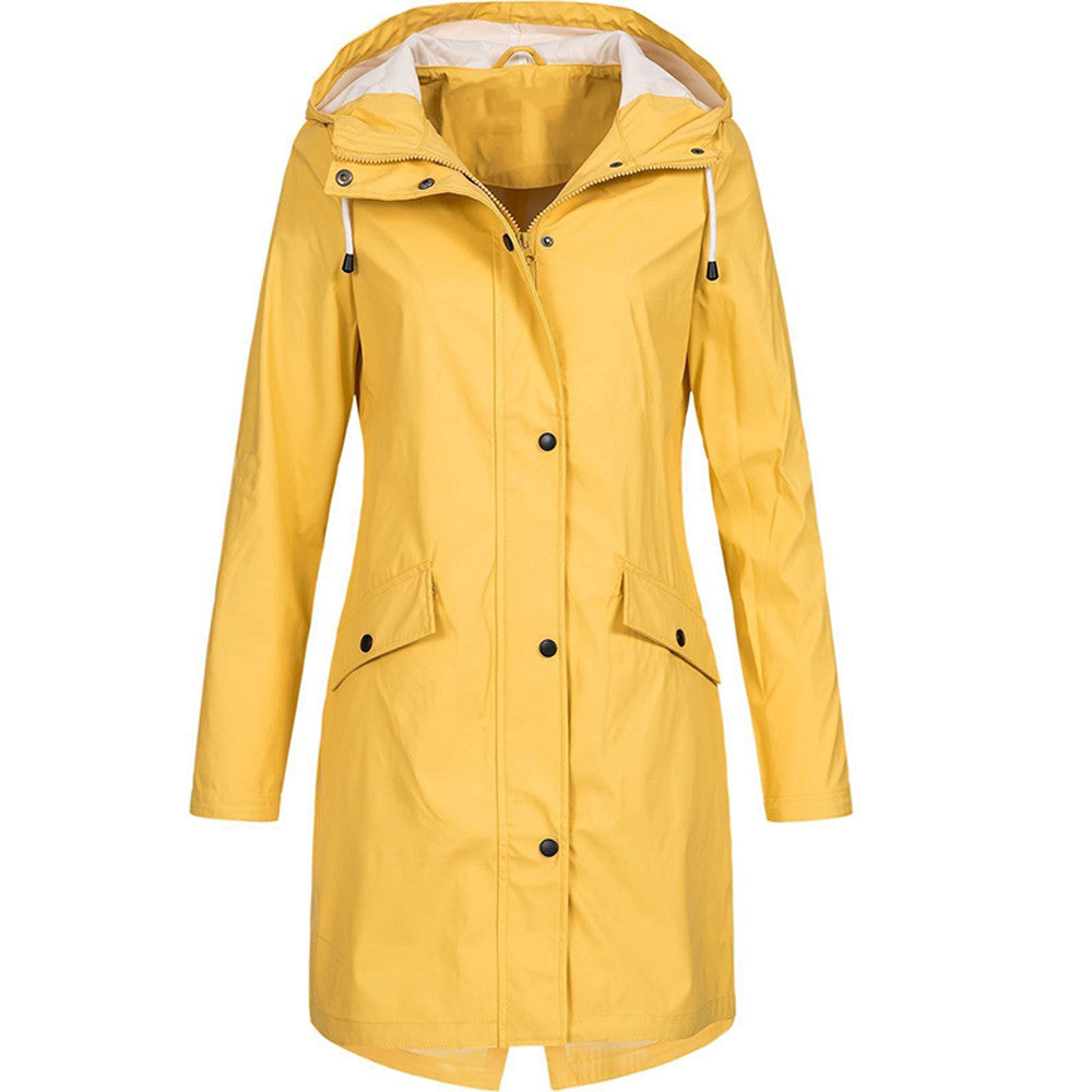 Women’s Rain Jacket – Water-Resistant – Relaxed Fit – Hooded – Mid-Thigh Length