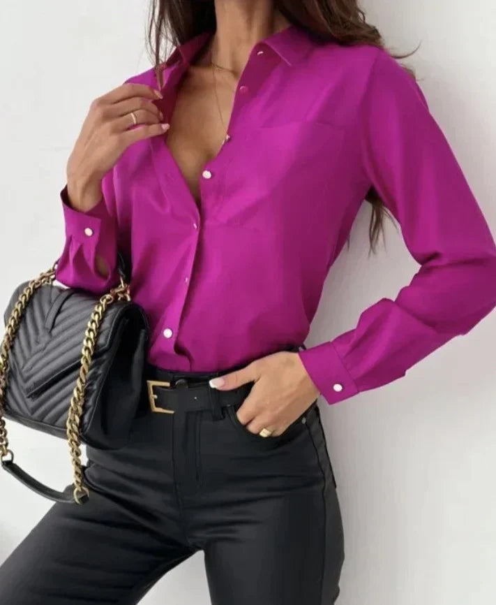 Women’s Button-Down Shirt – Tailored Fit – Cotton Blend – Long Sleeve – Classic Collar