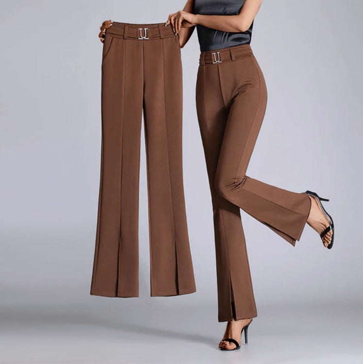 Women’s Trousers – High Waist – Tailored Fit – Wide Leg – Belted with Front Crease
