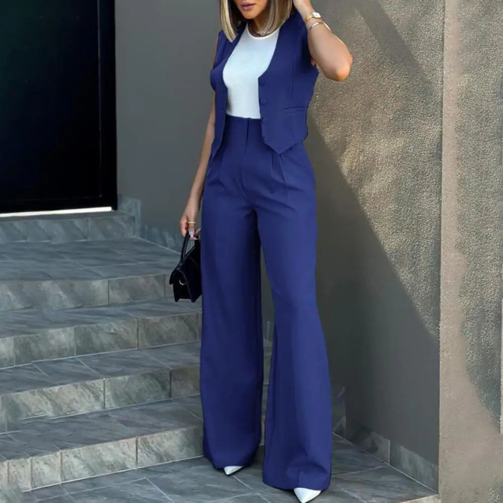 Women’s Vest and Pants Set – Tailored Fit – Cropped Vest – High Waist – Wide Leg Pants