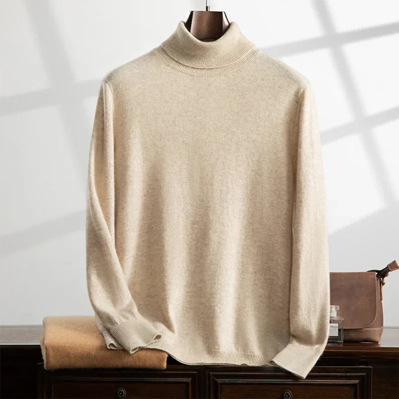 Men’s Turtleneck Sweater – Wool Knit – Relaxed Fit – Ribbed Collar and Cuffs