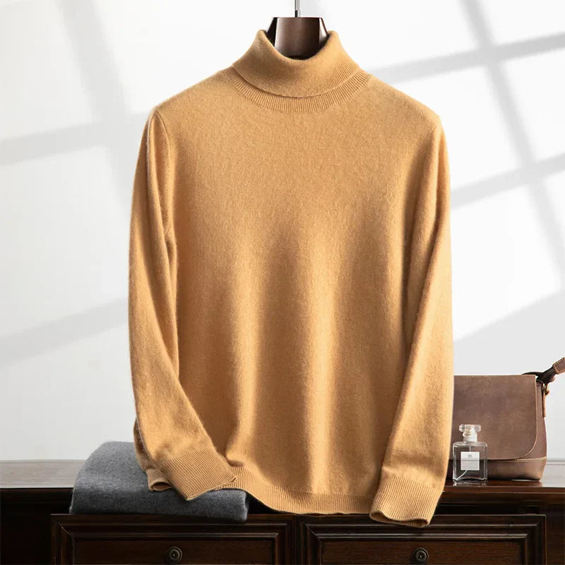 Men’s Turtleneck Sweater – Wool Knit – Relaxed Fit – Ribbed Collar and Cuffs