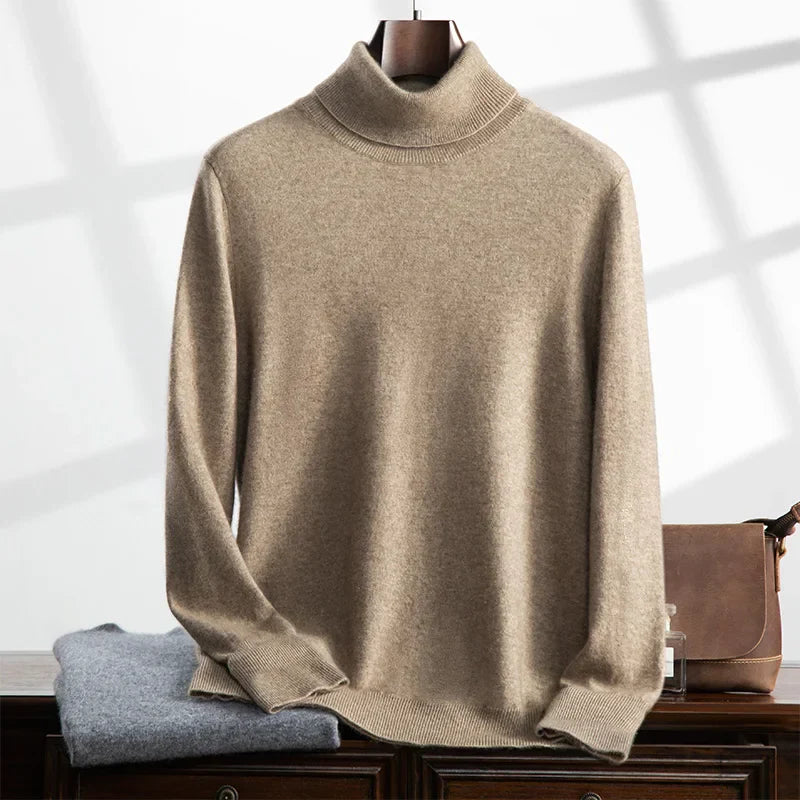 Men’s Turtleneck Sweater – Wool Knit – Relaxed Fit – Ribbed Collar and Cuffs