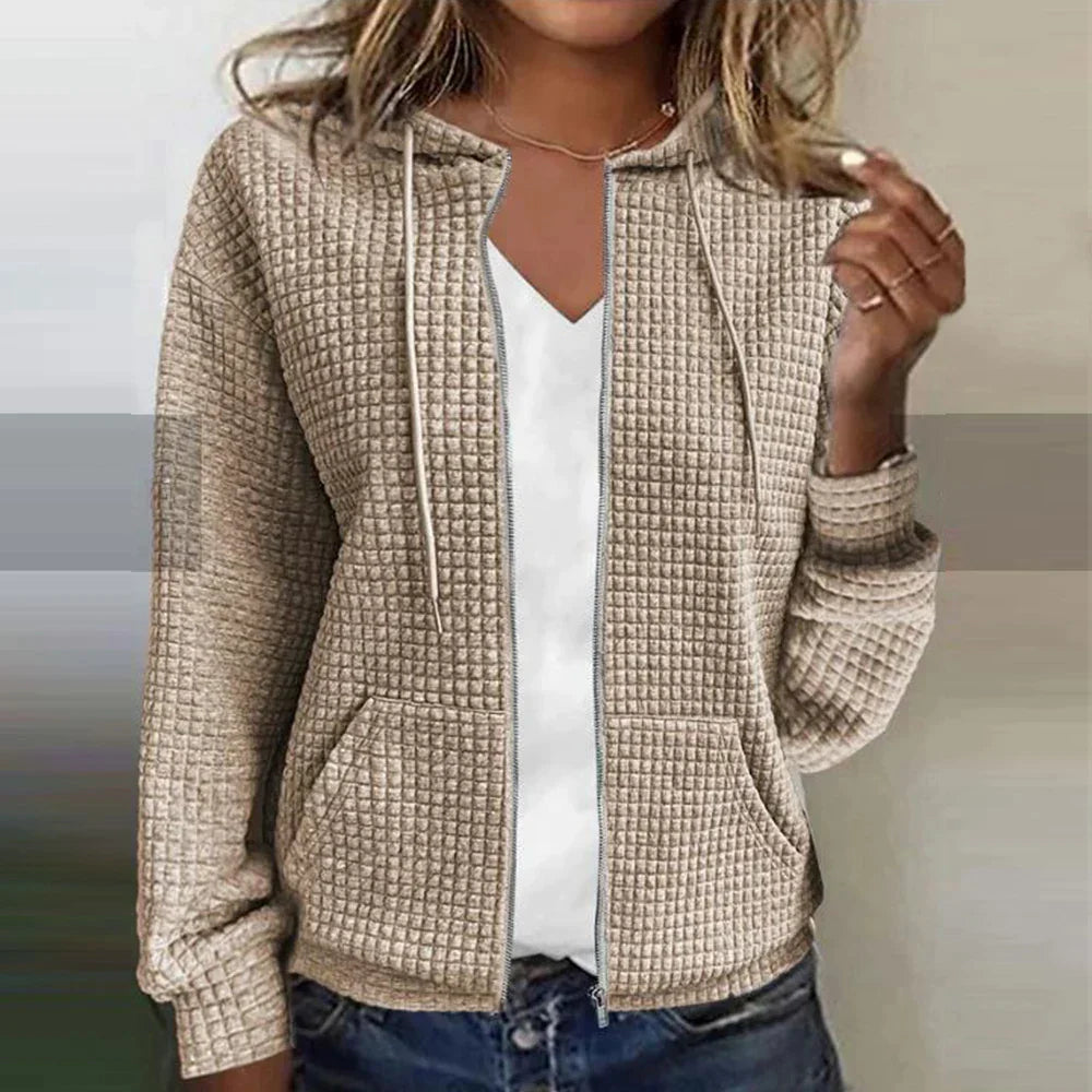 Women’s Hooded Jacket – Quilted Texture – Regular Fit – Zip Front with Pockets