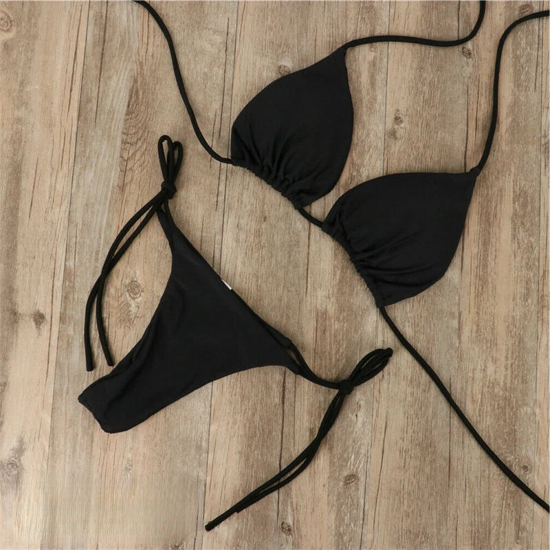 Women’s Bikini Set – Triangle Top – Adjustable Straps – Low Rise Minimal Coverage