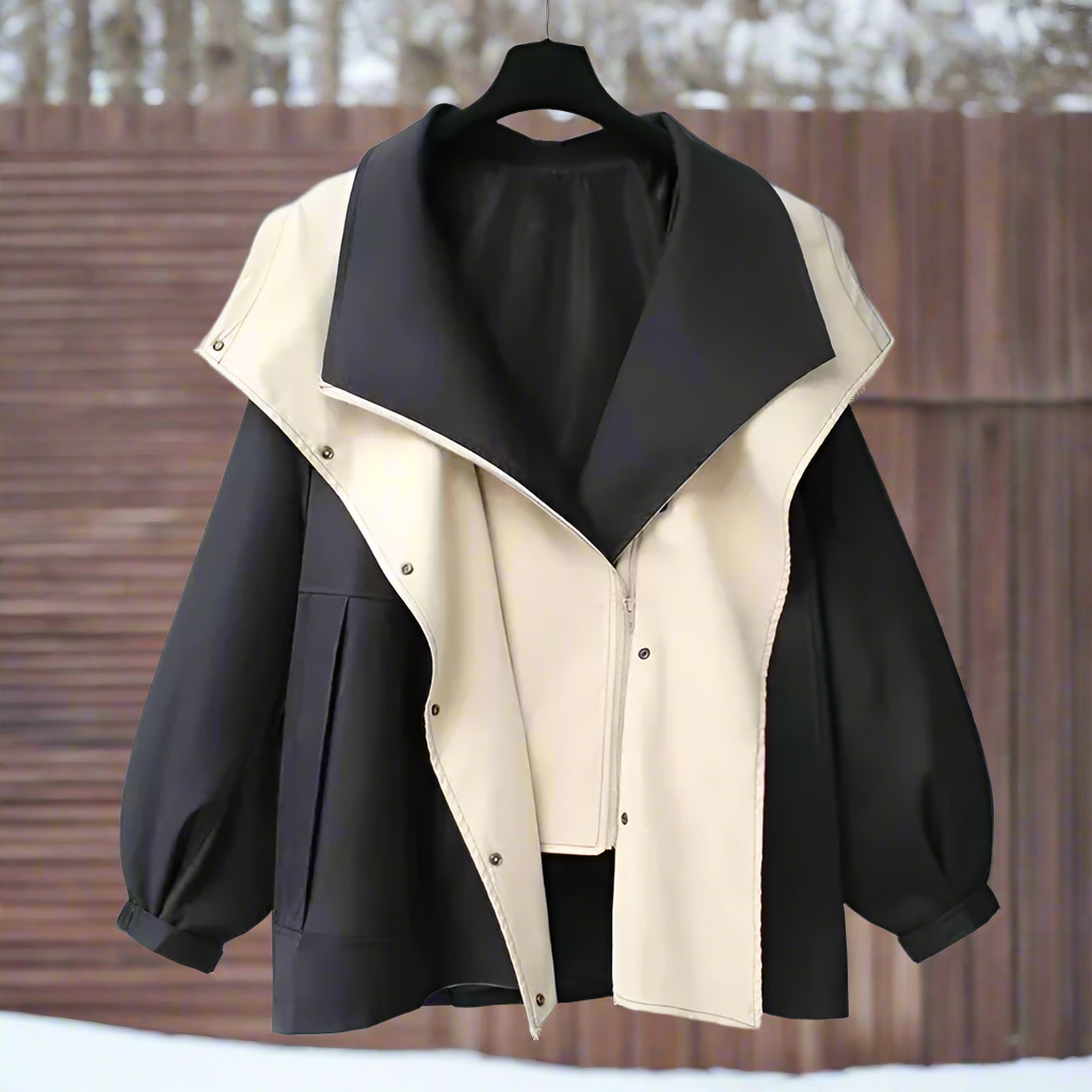 Women’s Oversized Jacket – Hidden Closure – Double Collar – Adjustable Sleeves – Large Pockets