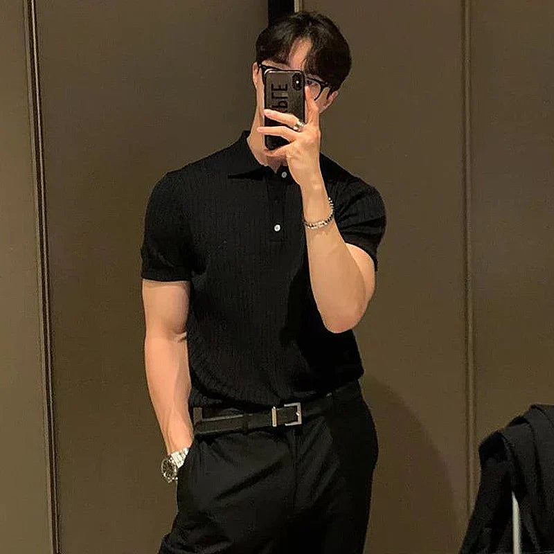 Men’s Polo Shirt – Slim Fit – Soft Ribbed Knit – Short Sleeve Smart Casual Style