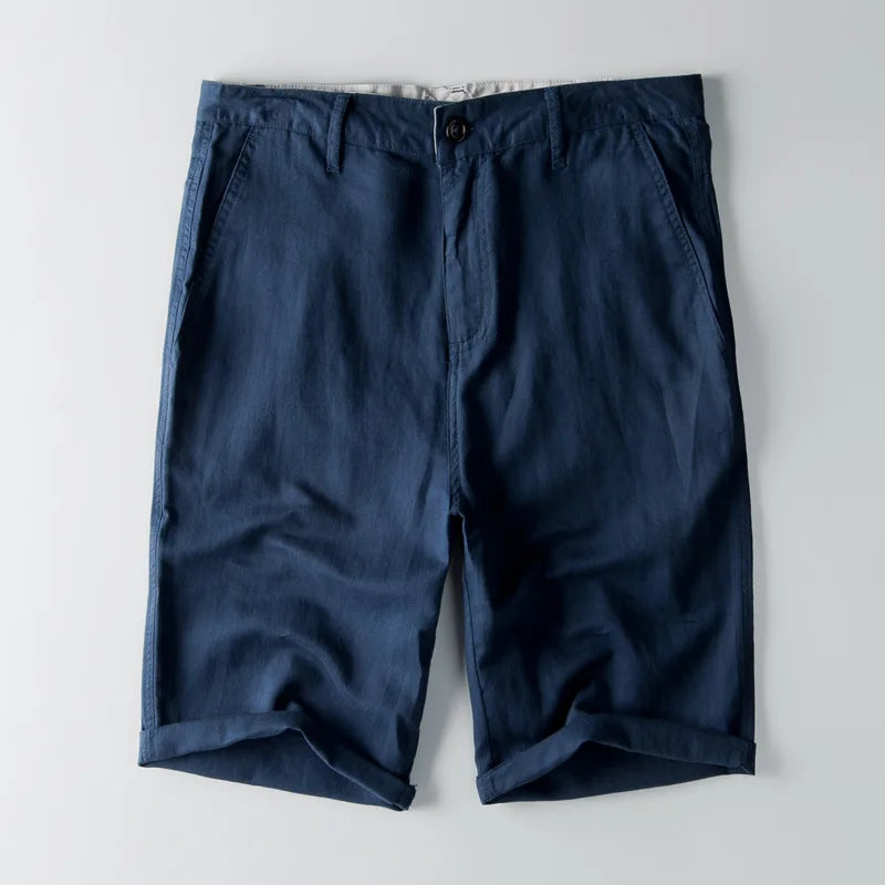 Men’s Casual Shorts – Cotton Linen Blend – Relaxed Fit – Knee Length with Pockets