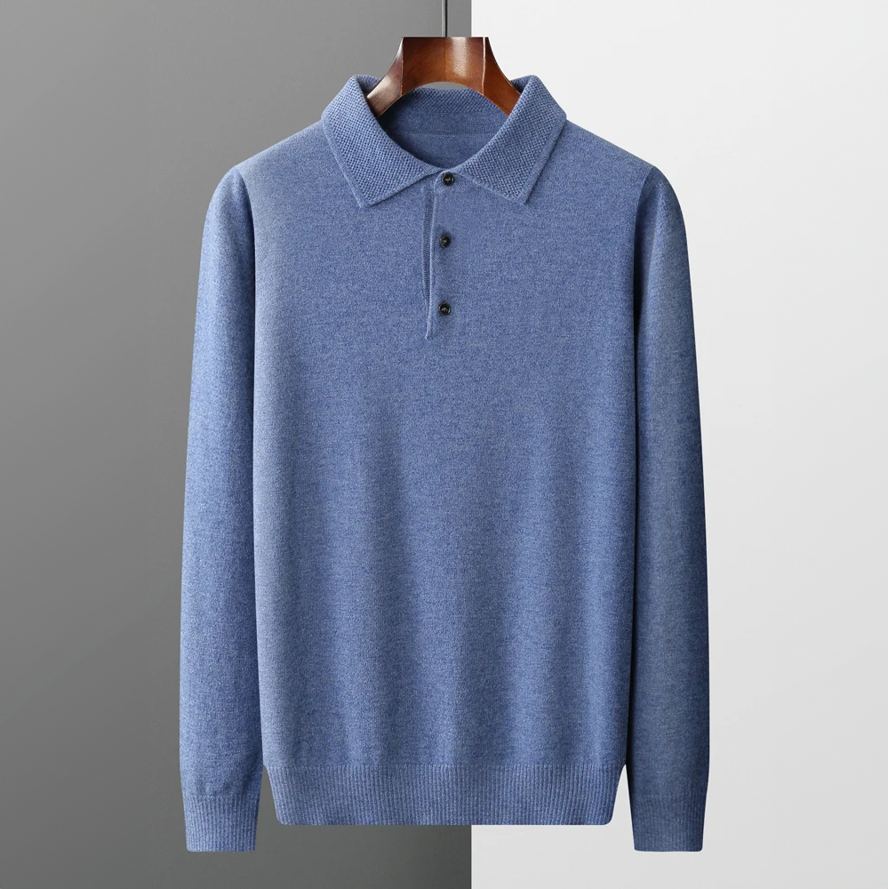 Men’s Polo Sweater – Merino Wool – Standard Fit – Ribbed Trim – Smart Casual