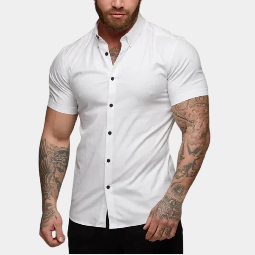 Men’s Short Sleeve Shirt – Slim Fit – Breathable Blend – Button-Up Casual Style