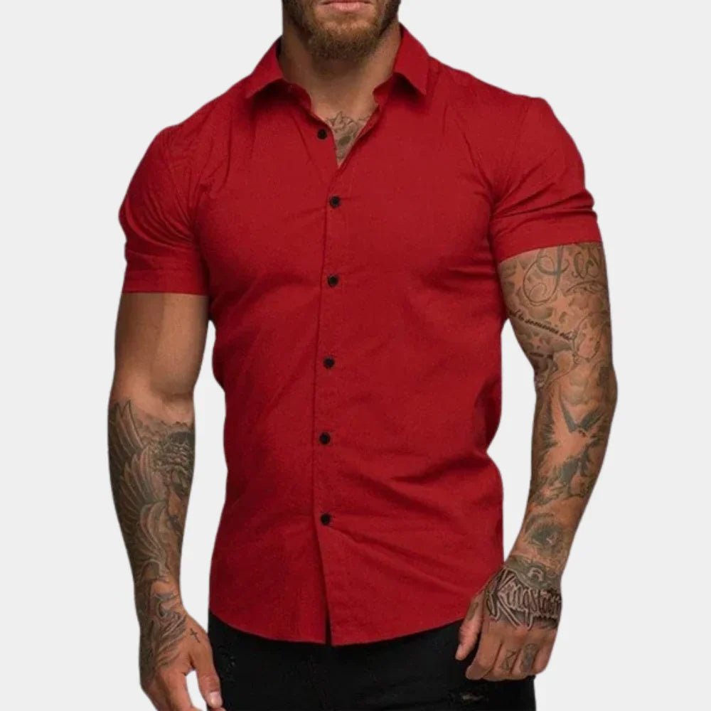 Men’s Short Sleeve Shirt – Slim Fit – Breathable Blend – Button-Up Casual Style