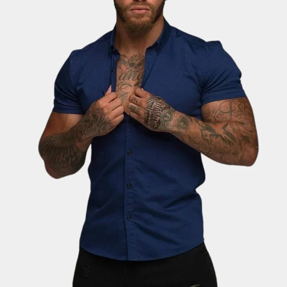Men’s Short Sleeve Shirt – Slim Fit – Breathable Blend – Button-Up Casual Style