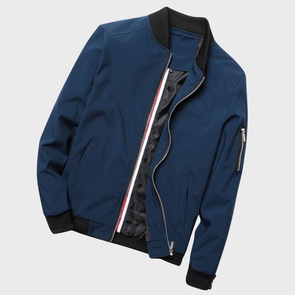 Men’s Bomber Jacket – Slim Fit – Lightweight Breathable Fabric – Ribbed Trim – Zip Sleeve Pocket