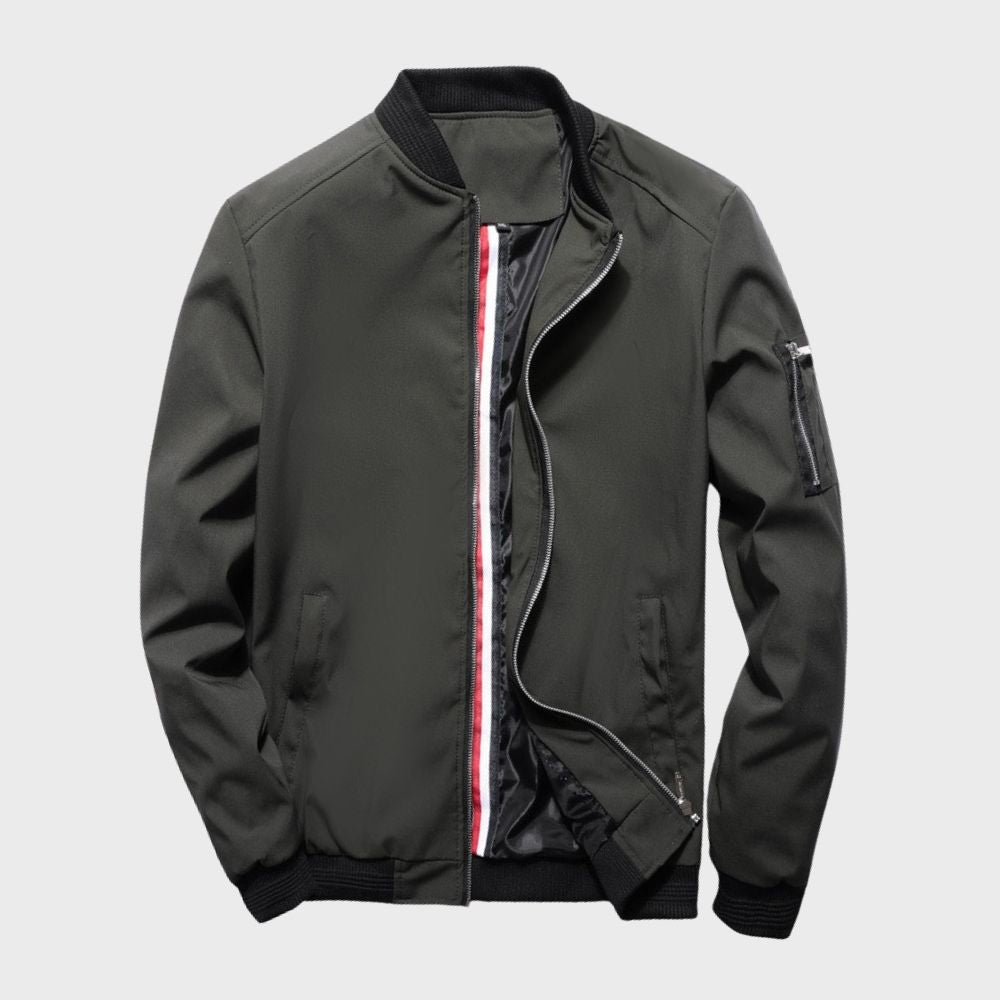 Men’s Bomber Jacket – Slim Fit – Lightweight Breathable Fabric – Ribbed Trim – Zip Sleeve Pocket