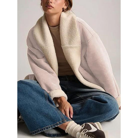 Sienna Relaxed Fit Shearling Jacket | Button Front Fur Trim Jacket