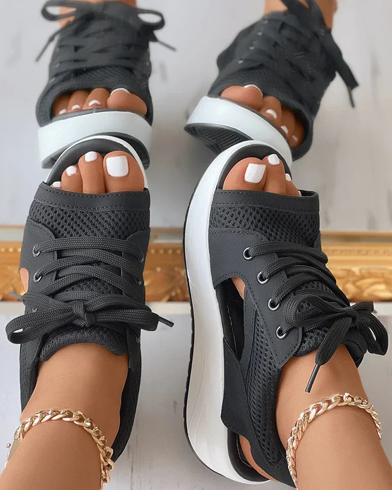 Women’s Lace-Up Sandals – Platform Sole – Sporty Open Toe Design