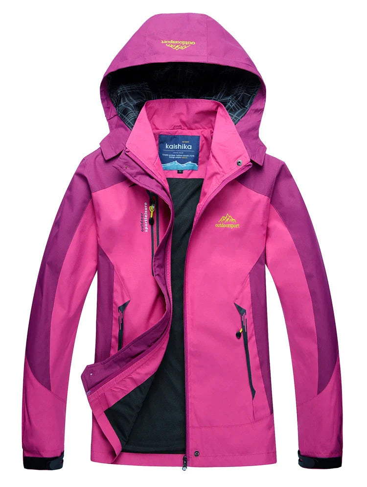 Women’s Rain Jacket – Waterproof – Medium Fit – Hooded – Zippered Pockets – Hip Length