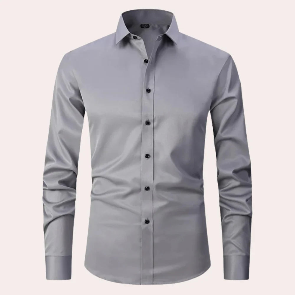 Men’s Button-Up Shirt – Slim Fit – Stretch Fabric – Long Sleeve Natural Fibers