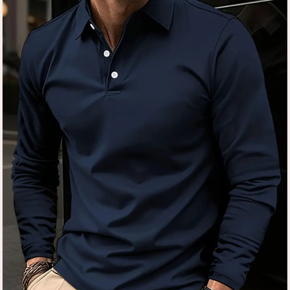 Men’s Long Sleeve Shirt – Slim Fit – Stand Collar – Cotton Blend – Minimalist Design