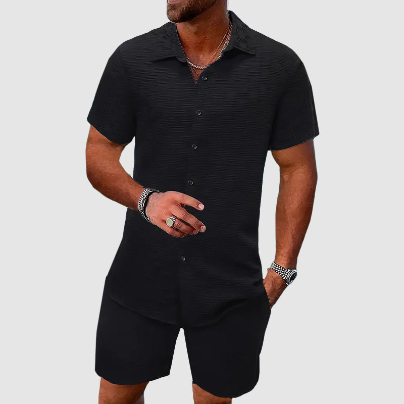 Men’s Shirt and Shorts Set – Relaxed Fit – Breathable Blend – Button-Down Shirt