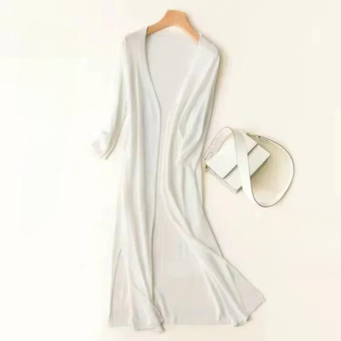 Women’s Long Cardigan – Lightweight Knit – Open Front – 3/4 Sleeve – Relaxed Fit