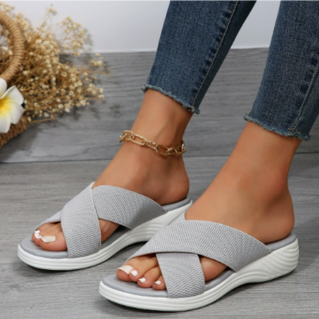 Women’s Sandals – Open Toe – Elastic Crisscross Straps – Cushioned Sole – Breathable Blend