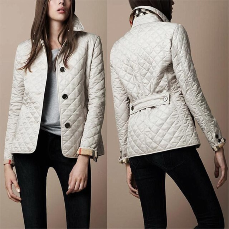 Women’s Quilted Coat – Lightweight – Tailored Fit – Button Front – Hip Length