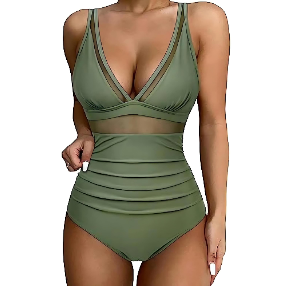 Women’s One-Piece Swimsuit – Sculpting Fit – Mesh Panels – High-Cut Leg – Supportive Straps