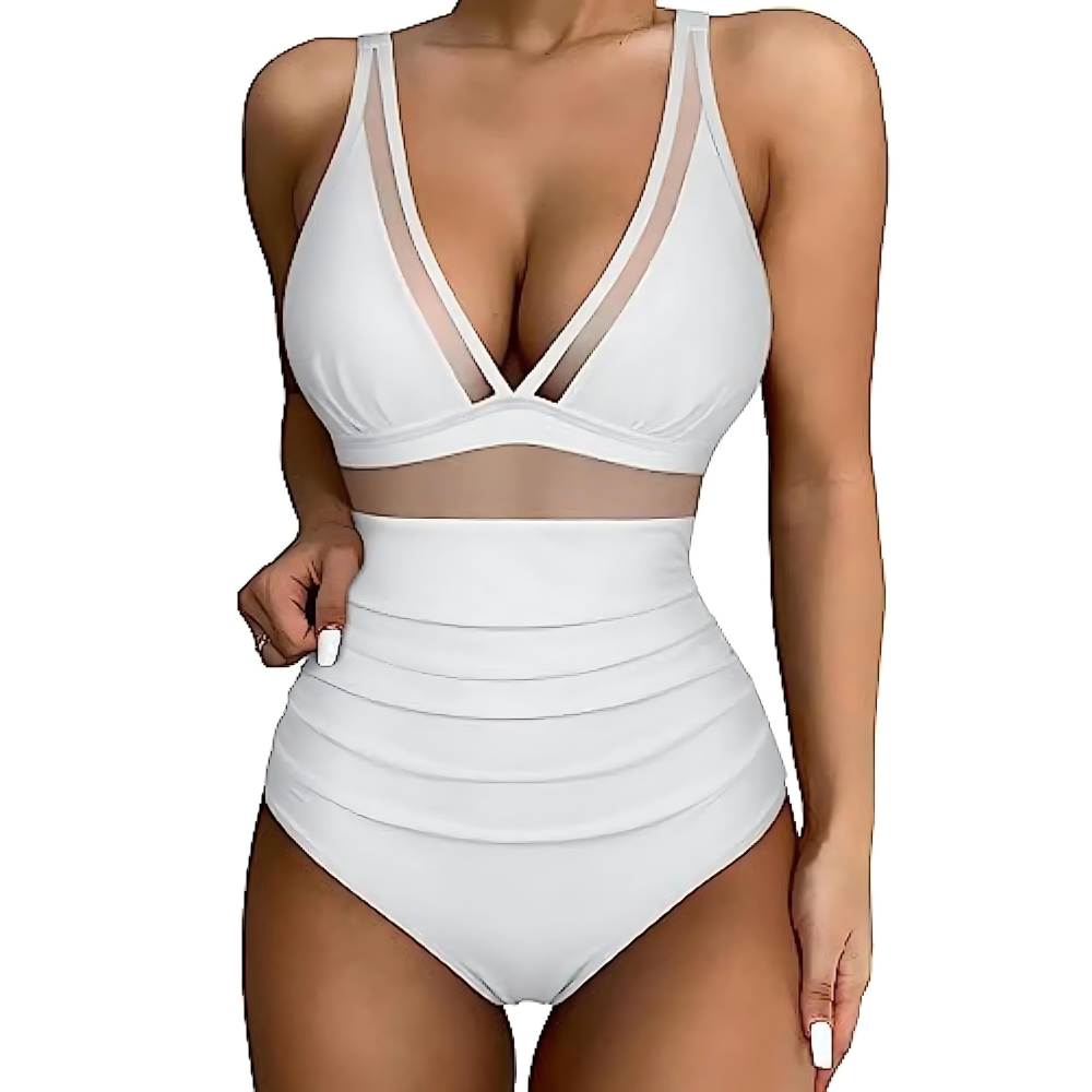 Women’s One-Piece Swimsuit – Sculpting Fit – Mesh Panels – High-Cut Leg – Supportive Straps