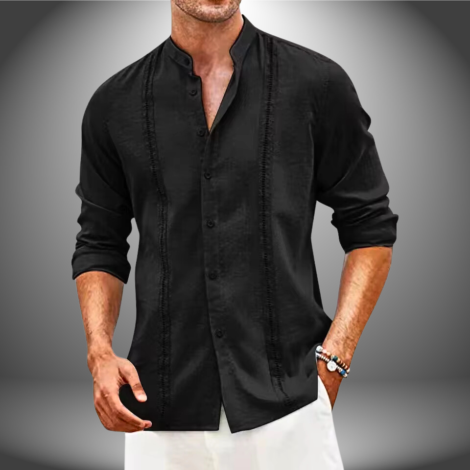 Men’s Slim Fit Shirt – Breathable Blend – Mandarin Collar – Button Front Long Sleeve