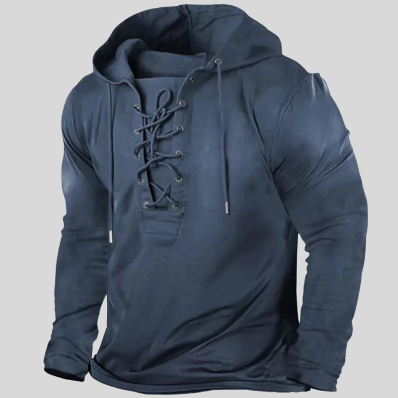 Men’s Long-Sleeve Shirt – Relaxed Fit – Rugged Design – Cotton Feel – Lace-Up Neck – Utility Pockets