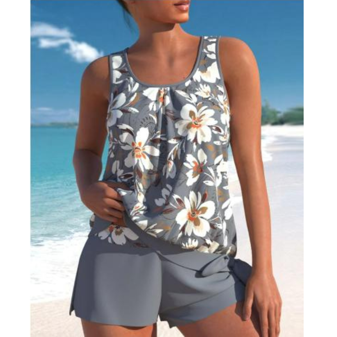 Women’s Tankini Set – Relaxed Fit – Breathable Blend – Flowy Top with Mid-Thigh Shorts