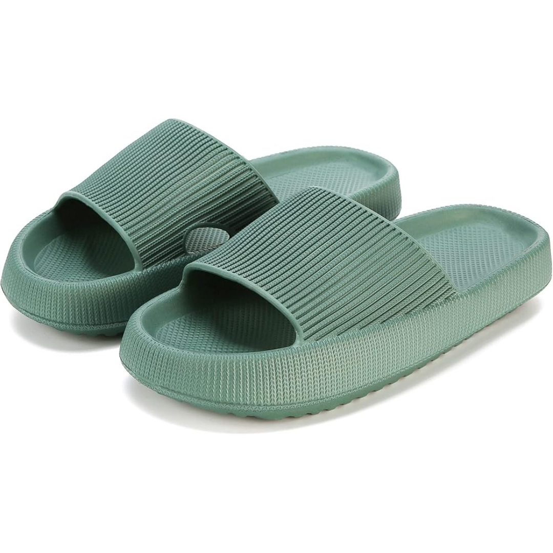 Women’s Slippers – Cushioned Sole – Ribbed Upper – Open Toe Slip-On Design