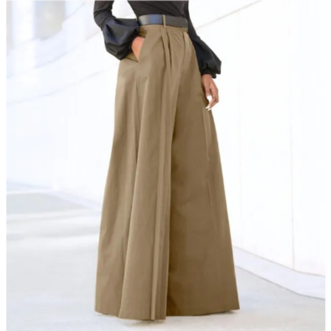 Women’s Wide-Leg Pants – High Waist – Relaxed Fit – Pleated Front – Lightweight Cotton
