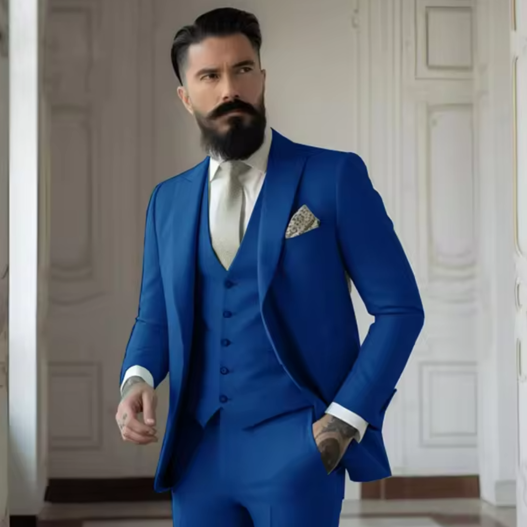 Men’s 3-Piece Suit – Slim Fit Wool Blend – Two-Button Blazer – Notch Lapel