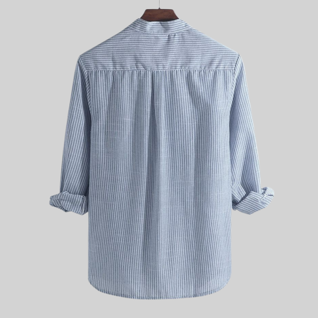 Men's Shirt – Relaxed Fit – Breathable Blend – Half Button – Striped – Long Sleeve