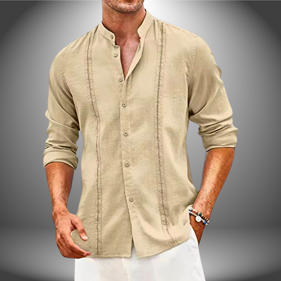 Men’s Slim Fit Shirt – Breathable Blend – Mandarin Collar – Button Front Long Sleeve