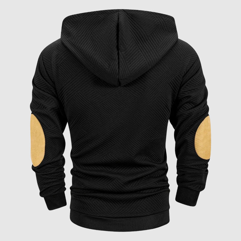 Charlie Geometric Hooded Henley Hoodie | Button Front Drawstring Hoodie