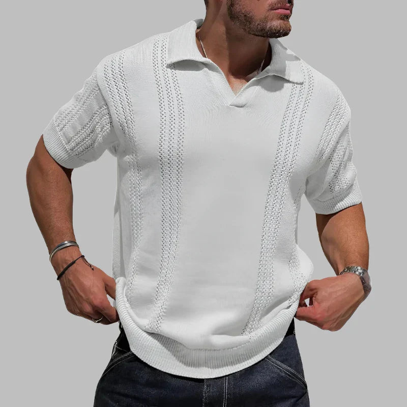 Men’s Polo Shirt – Soft Knit Cotton – Regular Fit – Cable Texture – Short Sleeve