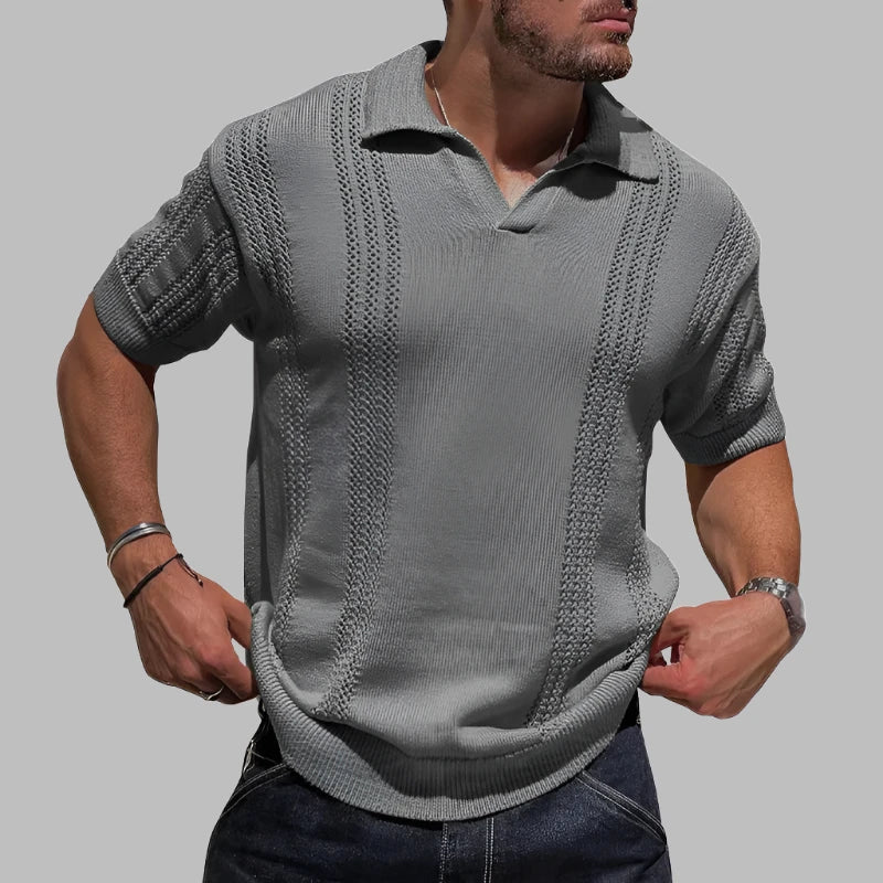 Men’s Polo Shirt – Soft Knit Cotton – Regular Fit – Cable Texture – Short Sleeve